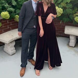 Velvet flutter sleeve bridesmaid dress - Wine